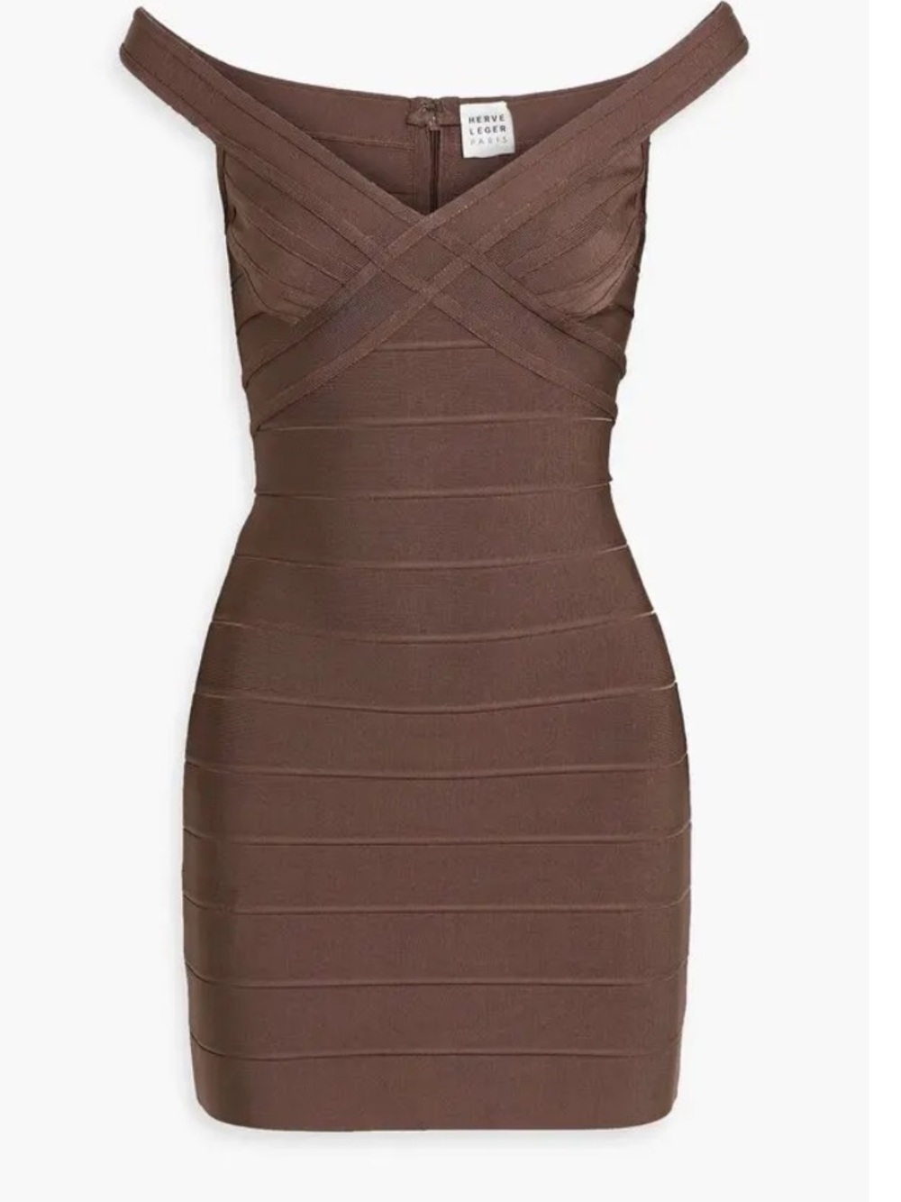 Herve Leger Chocolate Off-the-Shoulder Bandage Mini Dress